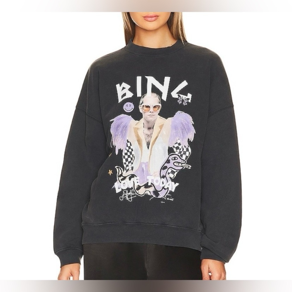 Anine Bing Black Sweatshirt with Lilac Graphic